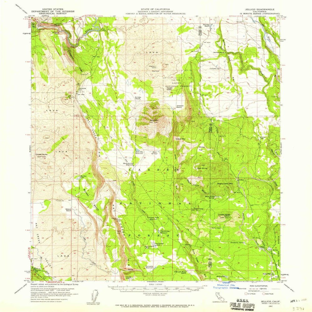 Jellico CA topo map, 1:62500 Scale, 15 X 15 Minute, Historical, 1957, Updated 1959, 20.7 x 16.6 in - Tyvek