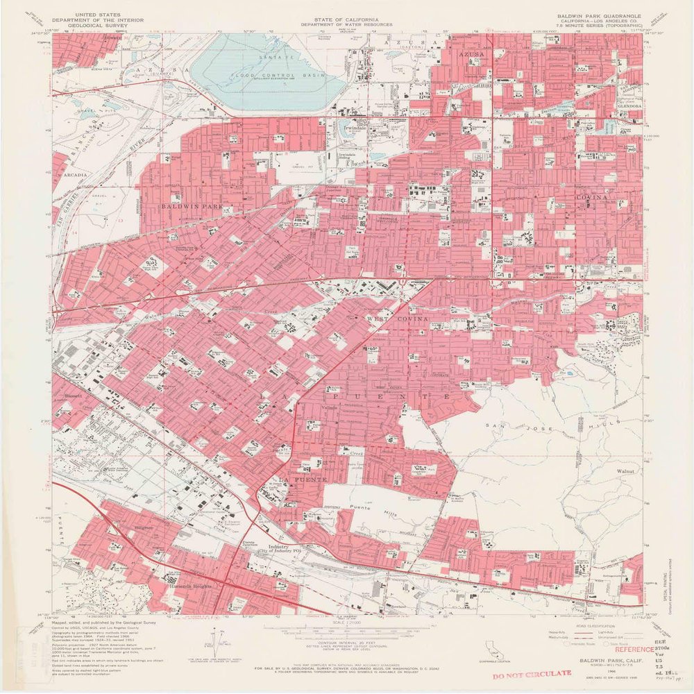 YellowMaps Baldwin Park CA topo map, 1:24000 Scale, 7.5 X 7.5 Minute, Historical, 1966, Updated 1967, 27.2 x 22.2 in - Tyvek