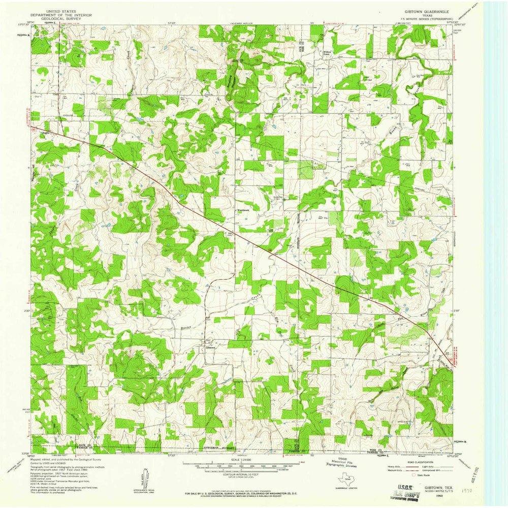 YellowMaps Gibtown TX topo map, 1:24000 Scale, 7.5 X 7.5 Minute, Historical, 1960, Updated 1961, 26.9 x 23.1 in - Polypropylene