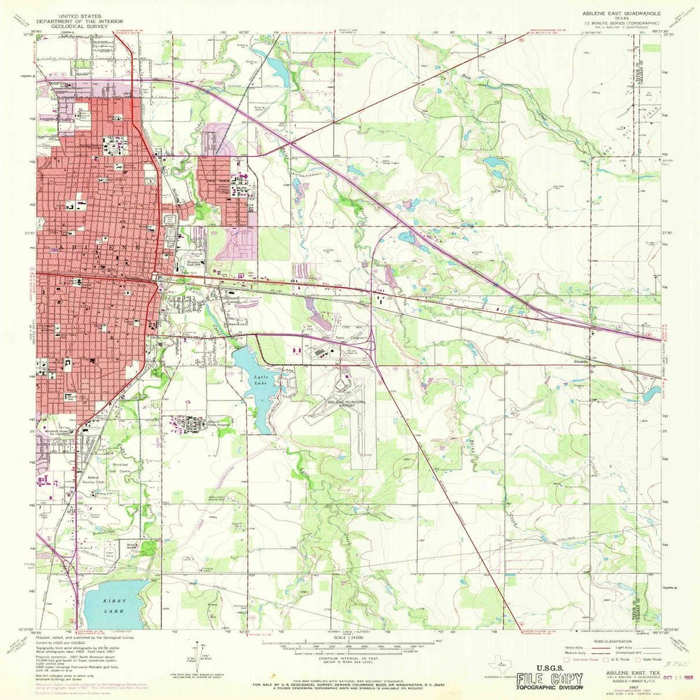 YellowMaps Abilene East TX topo map, 1:24000 Scale, 7.5 X 7.5 Minute, Historical, 1957, Updated 1968, 26.8 x 21.6 in - Tyvek