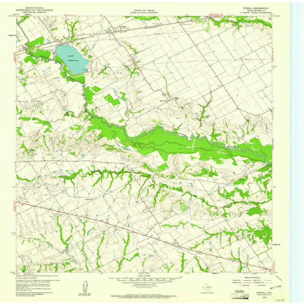 Powell TX topo map, 1:24000 Scale, 7.5 X 7.5 Minute, Historical, 1959, Updated 1961, 27 x 23 in - Polypropylene