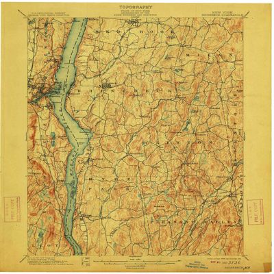YellowMaps Rhinebeck NY topo map, 1:62500 Scale, 15 X 15 Minute, Historical, 1898, Updated 1912, 20.1 x 16.6 in - Polypropylene