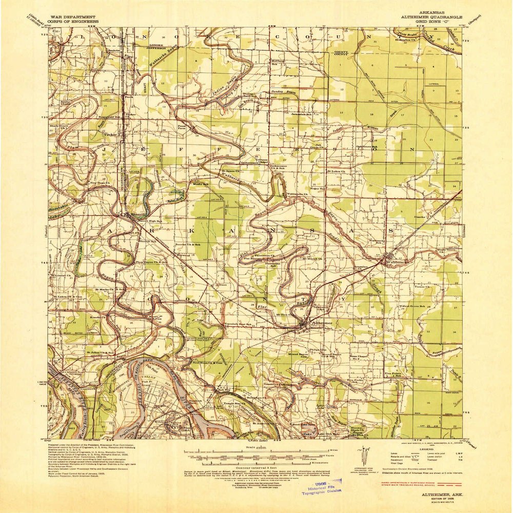 YellowMaps Altheimer AR topo map, 1:62500 Scale, 15 X 15 Minute, Historical, 1935, Updated 1944, 21.8 x 17.9 in - Polypropylene