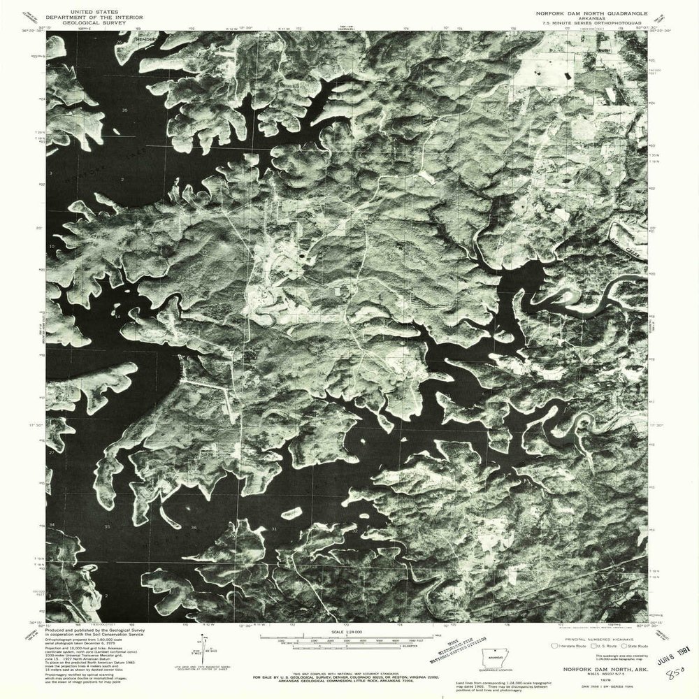YellowMaps Norfork Dam North AR topo map, 1:24000 Scale, 7.5 X 7.5 Minute, Historical, 1979, Updated 1981, 26.8 x 21.3 in - Polypropylene