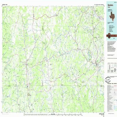 YellowMaps Bandera TX topo map, 1:100000 Scale, 30 X 60 Minute, Historical, 1985, Updated 1985, 24.1 x 43.9 in - Tyvek