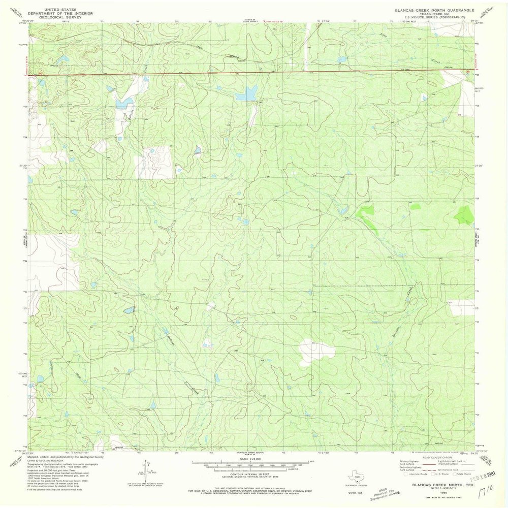YellowMaps Blancas Creek North TX topo map, 1:24000 Scale, 7.5 X 7.5 Minute, Historical, 1980, Updated 1980, 27.3 x 23.4 in - Polypropylene