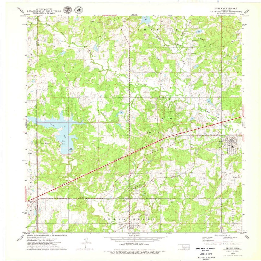 YellowMaps Depew OK topo map, 1:24000 Scale, 7.5 X 7.5 Minute, Historical, 1975, Updated 1979, 27.3 x 22.4 in - Tyvek