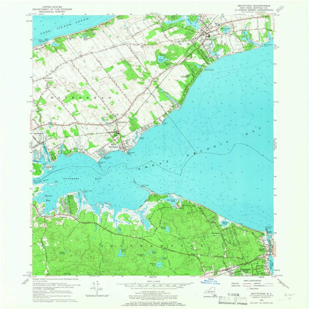YellowMaps Mattituck NY topo map, 1:24000 Scale, 7.5 X 7.5 Minute, Historical, 1956, Updated 1966, 27 x 22.1 in - Polypropylene