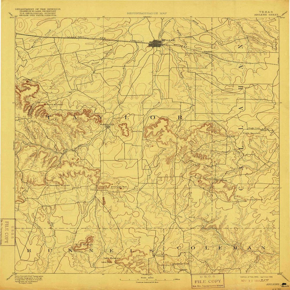 YellowMaps Abilene TX topo map, 1:125000 Scale, 30 X 30 Minute, Historical, 1892, Updated 1916, 19.8 x 16.3 in - Tyvek