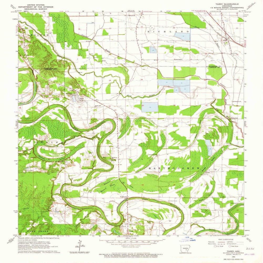 YellowMaps Tarry AR topo map, 1:24000 Scale, 7.5 X 7.5 Minute, Historical, 1964, Updated 1965, 26.8 x 22.1 in - Tyvek