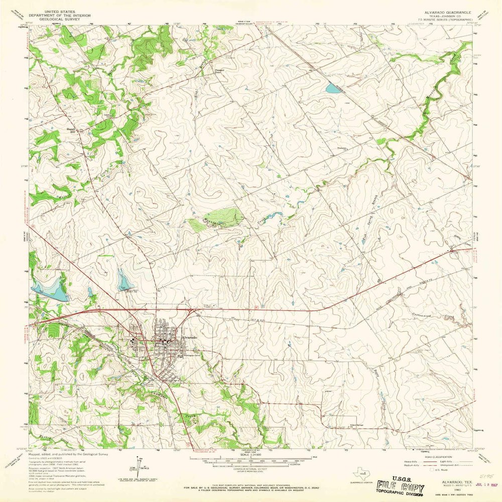 YellowMaps Alvarado TX topo map, 1:24000 Scale, 7.5 X 7.5 Minute, Historical, 1961, Updated 1967, 27 x 21.8 in - Tyvek