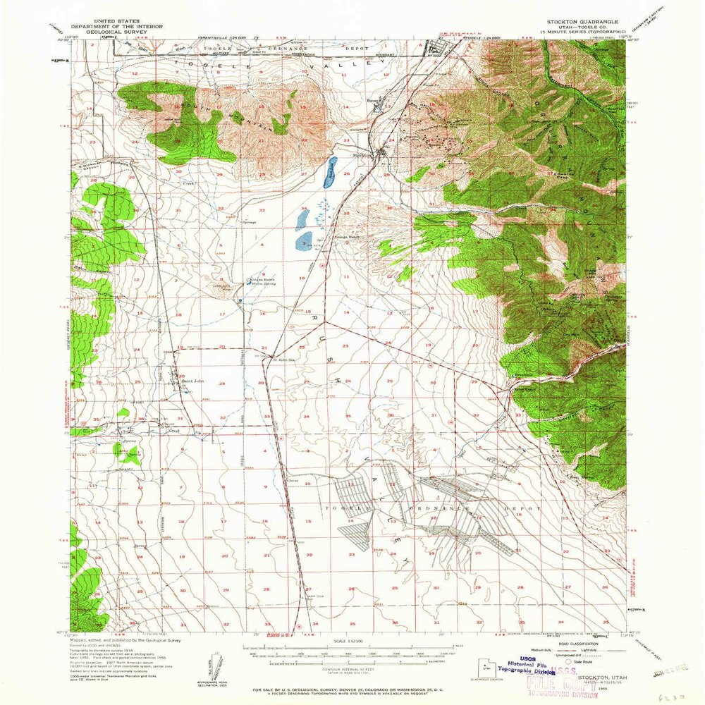 YellowMaps Stockton UT topo map, 1:62500 Scale, 15 X 15 Minute, Historical, 1955, Updated 1962, 20.8 x 17 in - Tyvek