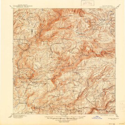YellowMaps Bidwell Bar CA topo map, 1:125000 Scale, 30 X 30 Minute, Historical, 1897, Updated 1944, 20.7 x 16.6 in - Polypropylene