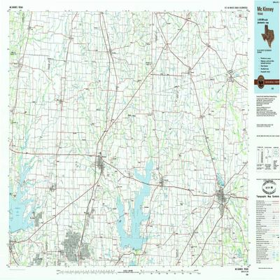 YellowMaps McKinney TX topo map, 1:100000 Scale, 30 X 60 Minute, Historical, 1985, Updated 1985, 24.1 x 43.1 in - Tyvek