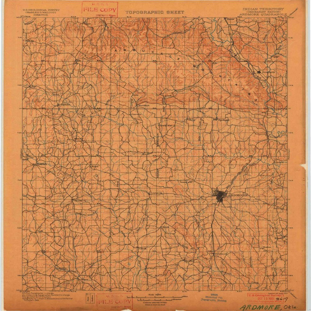 YellowMaps Ardmore OK topo map, 1:125000 Scale, 30 X 30 Minute, Historical, 1901, 19.9 x 17.1 in - Tyvek