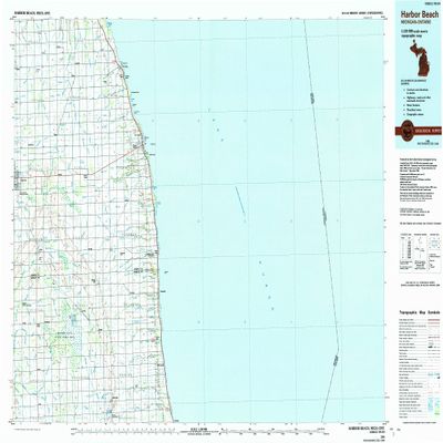 YellowMaps Harbor Beach MI topo map, 1:100000 Scale, 30 X 60 Minute, Historical, 1984, Updated 1991, 24.1 x 38 in - Polypropylene