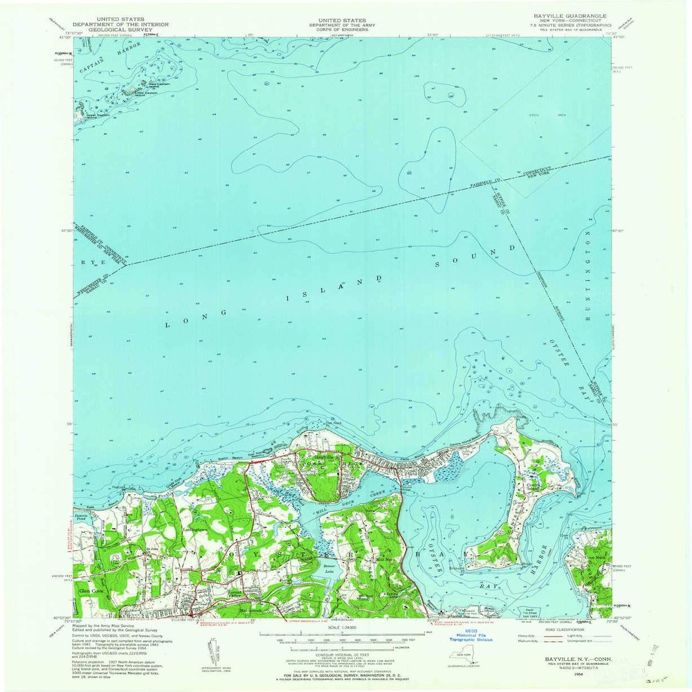 YellowMaps Bayville NY topo map, 1:24000 Scale, 7.5 X 7.5 Minute, Historical, 1954, Updated 1956, 27 x 22 in - Tyvek