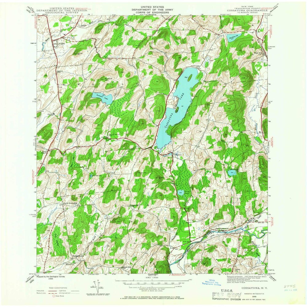 YellowMaps Cossayuna NY topo map, 1:24000 Scale, 7.5 X 7.5 Minute, Historical, 1944, Updated 1966, 27 x 22.1 in - Polypropylene