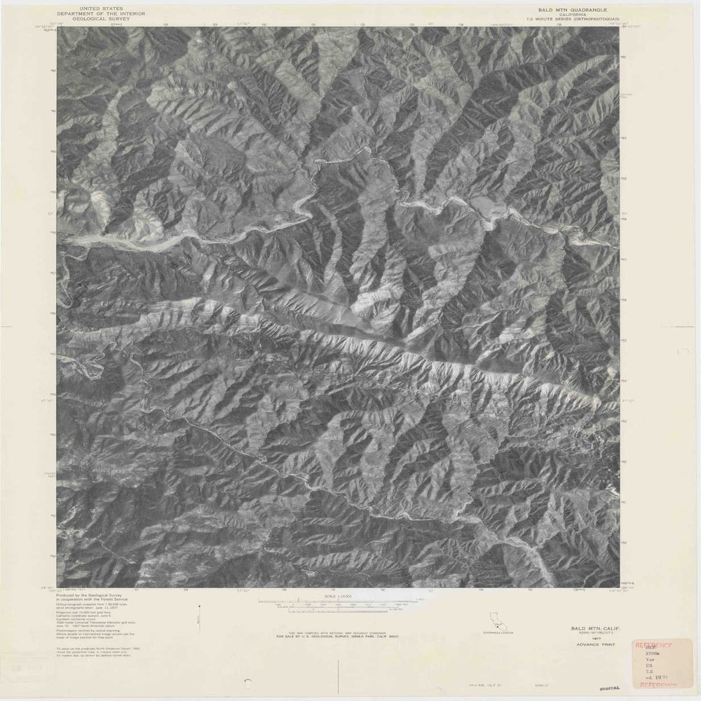 YellowMaps Bald MTN CA topo map, 1:24000 Scale, 7.5 X 7.5 Minute, Historical, 1977, 28.3 x 23.3 in - Polypropylene