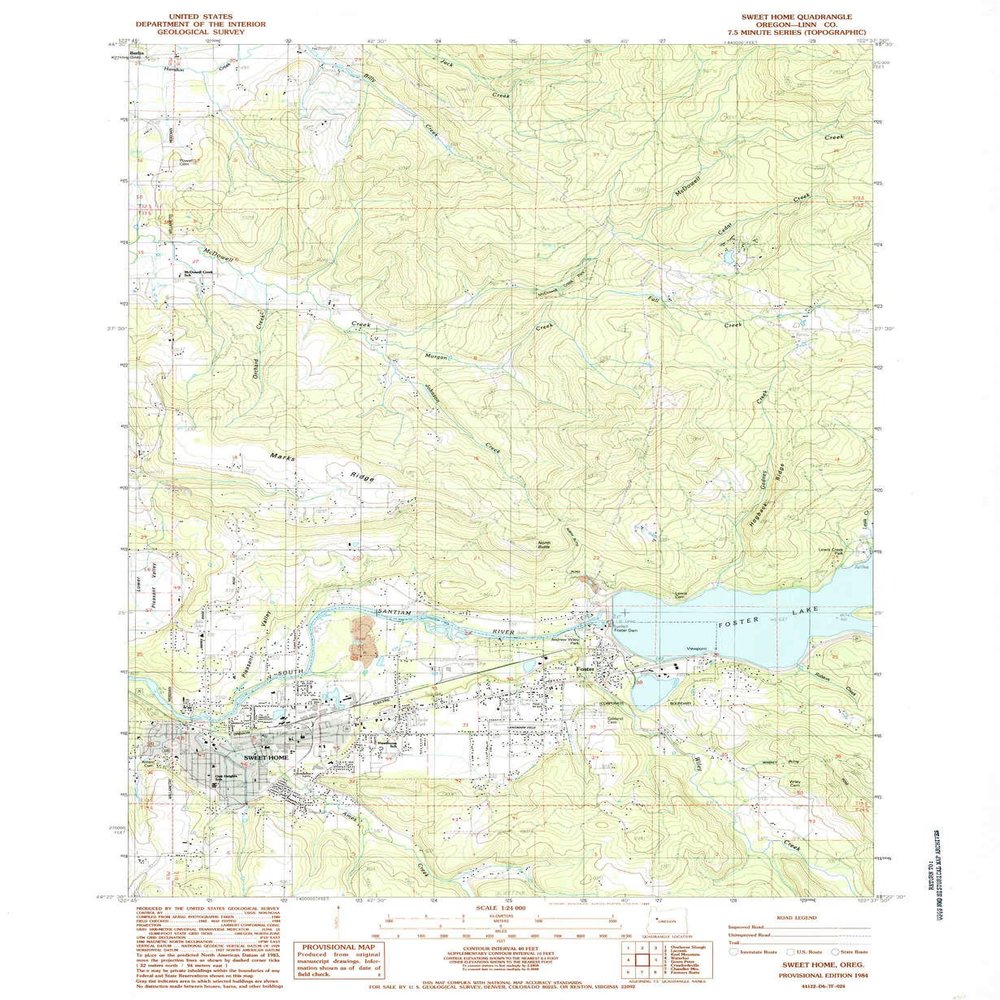 YellowMaps Sweet Home OR topo map, 1:24000 Scale, 7.5 X 7.5 Minute, Historical, 1984, Updated 1985, 26.7 x 21.9 in - Polypropylene
