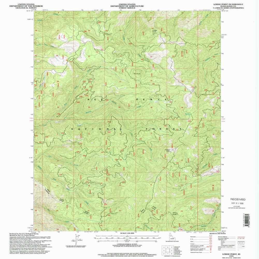 YellowMaps Lodge Point ID topo map, 1:24000 Scale, 7.5 X 7.5 Minute, Historical, 1995, Updated 1999, 26.8 x 22 in - Polypropylene