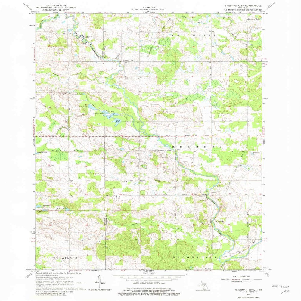 YellowMaps Sherman City MI topo map, 1:24000 Scale, 7.5 X 7.5 Minute, Historical, 1964, Updated 1982, 26.8 x 22 in - Polypropylene