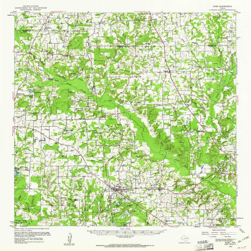 YellowMaps Alba TX topo map, 1:62500 Scale, 15 X 15 Minute, Historical, 1959, Updated 1961, 20.6 x 16.7 in - Polypropylene