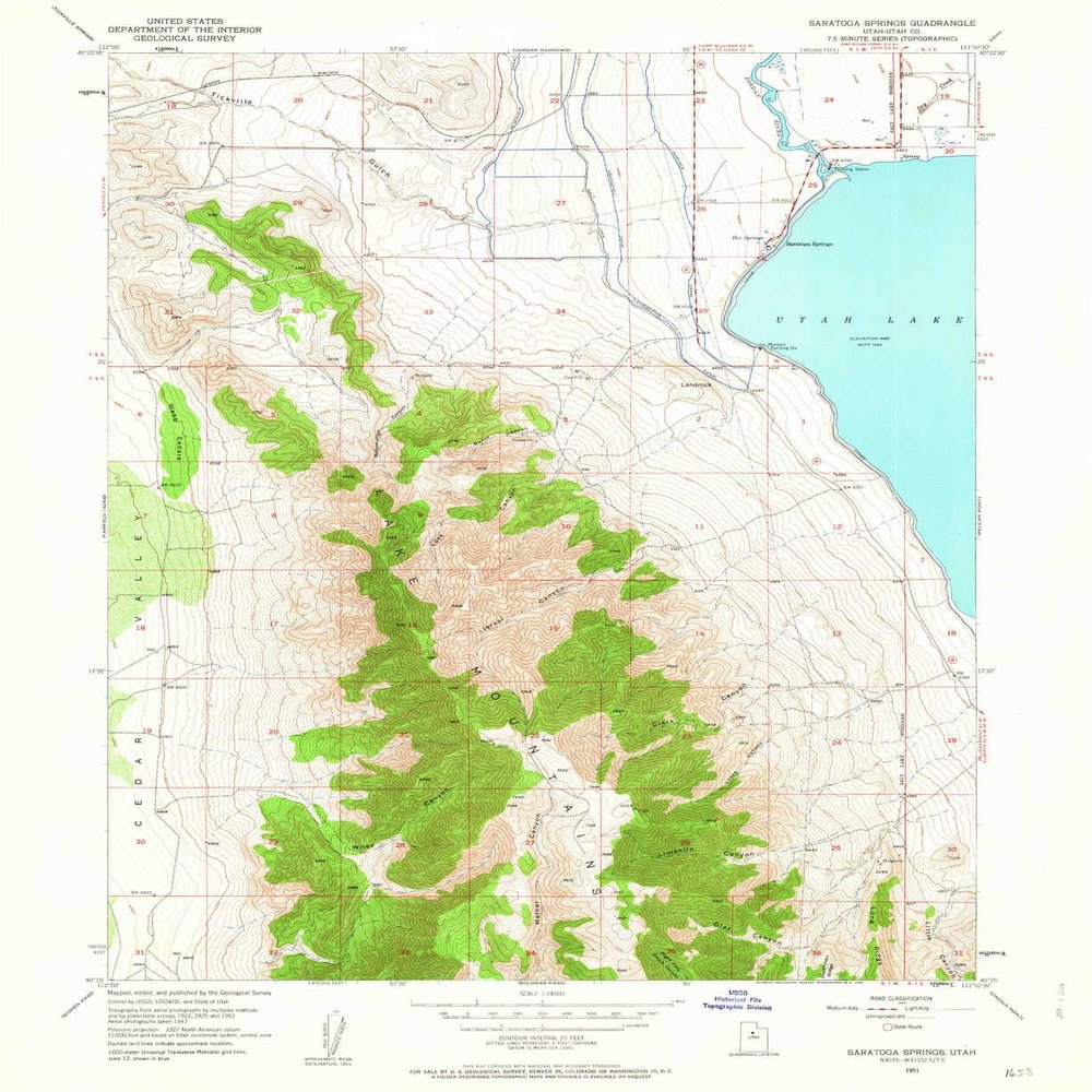 YellowMaps Saratoga Springs UT topo map, 1:24000 Scale, 7.5 X 7.5 Minute, Historical, 1951, Updated 1963, 26.8 x 21.9 in - Tyvek