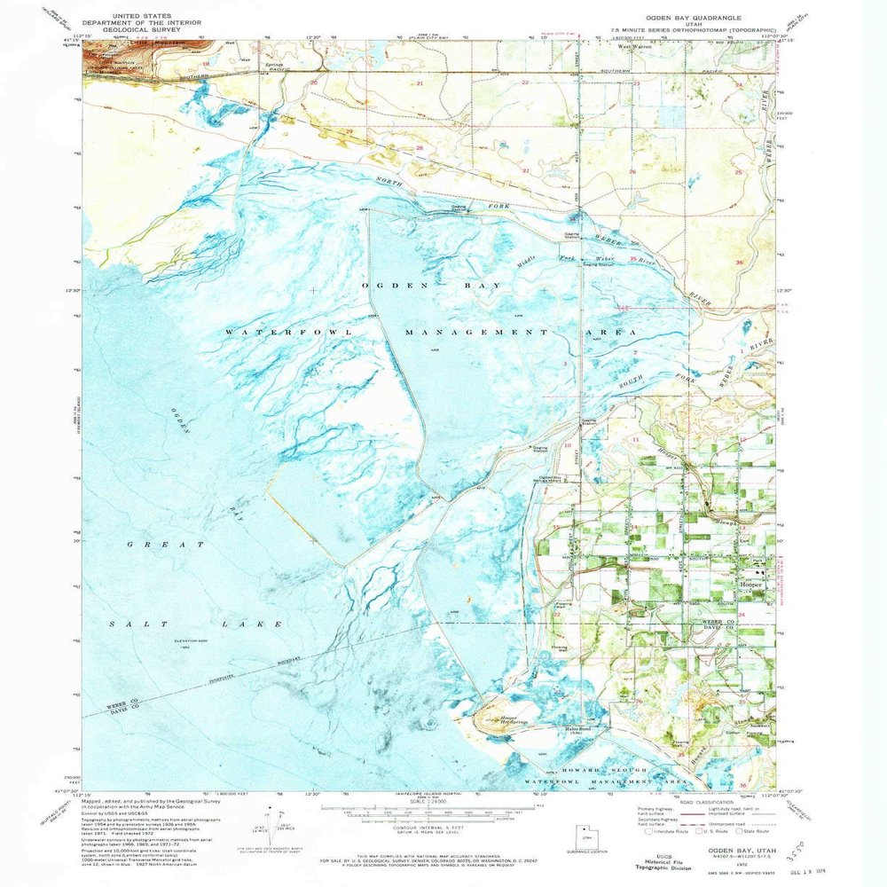 YellowMaps Ogden Bay UT topo map, 1:24000 Scale, 7.5 X 7.5 Minute, Historical, 1972, Updated 1974, 26.8 x 21.9 in - Polypropylene