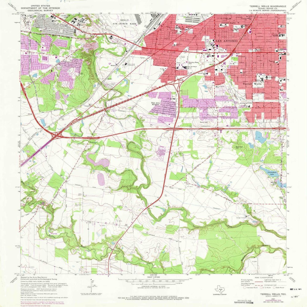 Terrell Wells TX topo map, 1:24000 Scale, 7.5 X 7.5 Minute, Historical, 1967, Updated 1975, 26.9 x 23 in - Tyvek