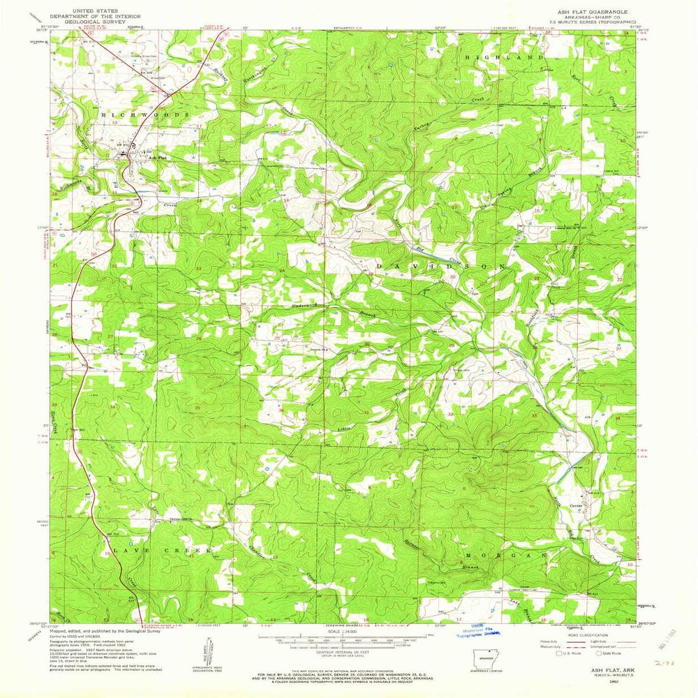 YellowMaps Ash Flat AR topo map, 1:24000 Scale, 7.5 X 7.5 Minute, Historical, 1962, Updated 1963, 26.8 x 22 in - Polypropylene