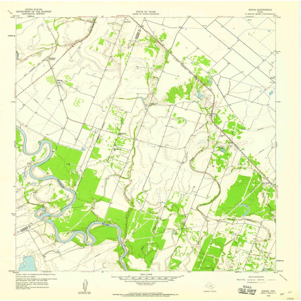 YellowMaps Bonus TX topo map, 1:24000 Scale, 7.5 X 7.5 Minute, Historical, 1959, Updated 1960, 27 x 23.1 in - Polypropylene