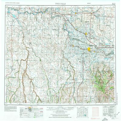 YellowMaps Twin Falls ID topo map, 1:250000 Scale, 1 X 2 Degree, Historical, 1955, Updated 1974, 22.1 x 29.2 in - Tyvek
