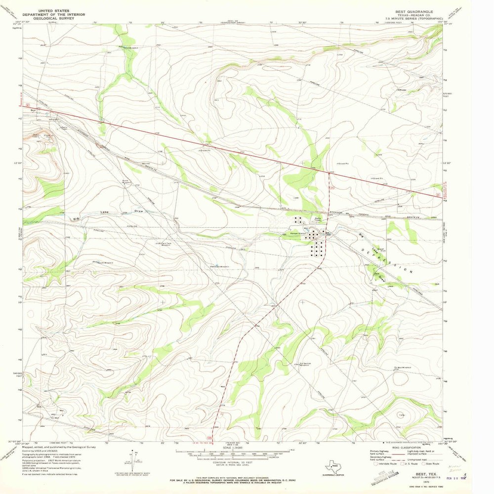 YellowMaps Best TX topo map, 1:24000 Scale, 7.5 X 7.5 Minute, Historical, 1970, Updated 1973, 26.9 x 23 in - Polypropylene