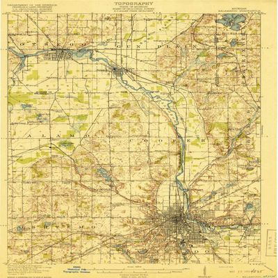 YellowMaps Kalamazoo MI topo map, 1:62500 Scale, 15 X 15 Minute, Historical, 1918, 19.5 x 14.3 in - Tyvek