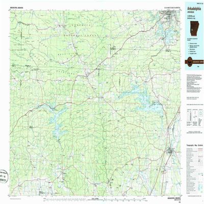 YellowMaps Arkadelphia AR topo map, 1:100000 Scale, 30 X 60 Minute, Historical, 1986, Updated 1986, 24.1 x 43.4 in - Polypropylene