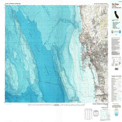 YellowMaps San Diego CA topo map, 1:100000 Scale, 30 X 60 Minute, Historical, 1979, Updated 1988, 27.4 x 43.8 in - Polypropylene