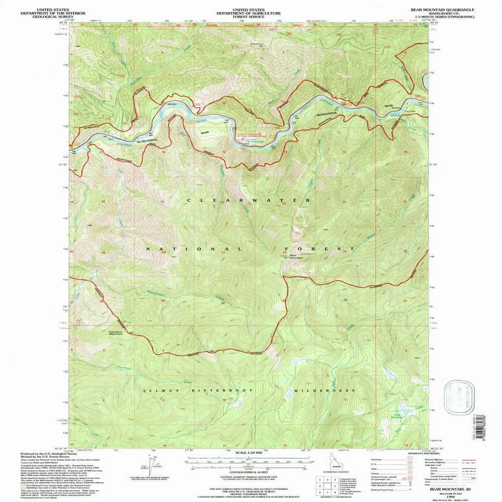 YellowMaps Bear Mountain ID topo map, 1:24000 Scale, 7.5 X 7.5 Minute, Historical, 1994, Updated 1997, 26.9 x 22.1 in - Tyvek