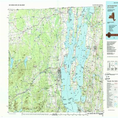 YellowMaps Lake Champlain North NY topo map, 1:100000 Scale, 30 X 60 Minute, Historical, 1986, Updated 1989, 25.1 x 39.1 in - Polypropylene