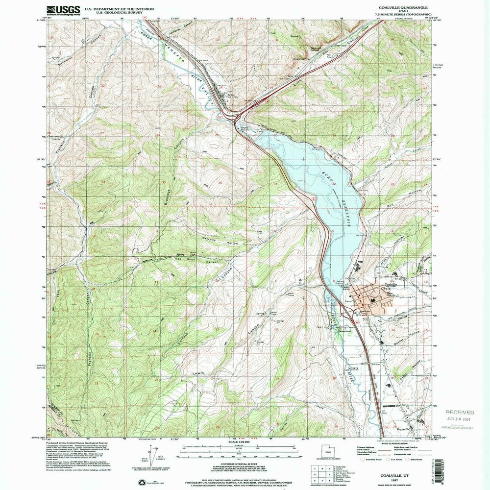 YellowMaps Coalville UT topo map, 1:24000 Scale, 7.5 X 7.5 Minute, Historical, 1997, Updated 2001, 26.7 x 22 in - Polypropylene