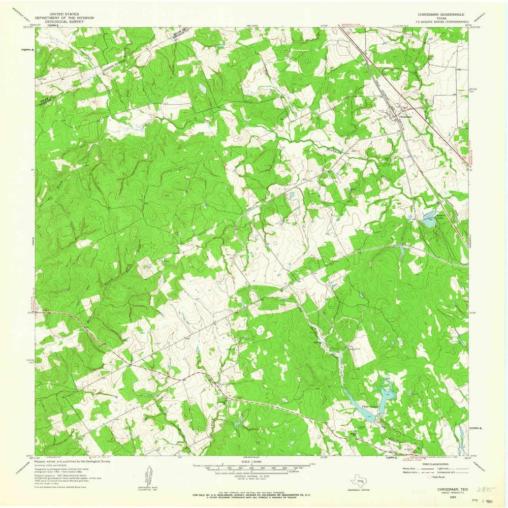 YellowMaps Chriesman TX topo map, 1:24000 Scale, 7.5 X 7.5 Minute, Historical, 1962, Updated 1964, 27 x 23.1 in - Polypropylene