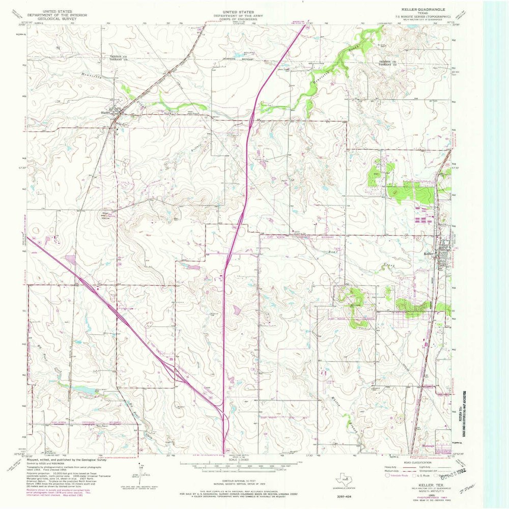Keller TX topo map, 1:24000 Scale, 7.5 X 7.5 Minute, Historical, 1955, Updated 1981, 27 x 23 in - Polypropylene