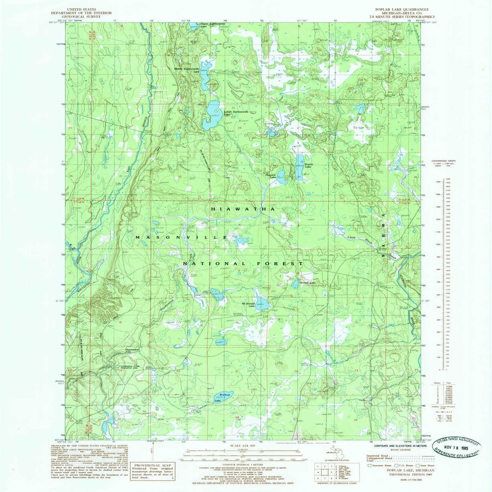 YellowMaps Poplar Lake MI topo map, 1:24000 Scale, 7.5 X 7.5 Minute, Historical, 1985, Updated 1985, 26.8 x 22 in - Polypropylene