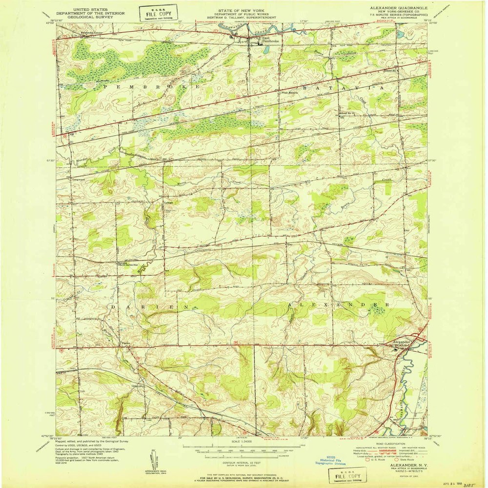 YellowMaps Alexander NY topo map, 1:24000 Scale, 7.5 X 7.5 Minute, Historical, 1951, 26.9 x 21.9 in - Polypropylene