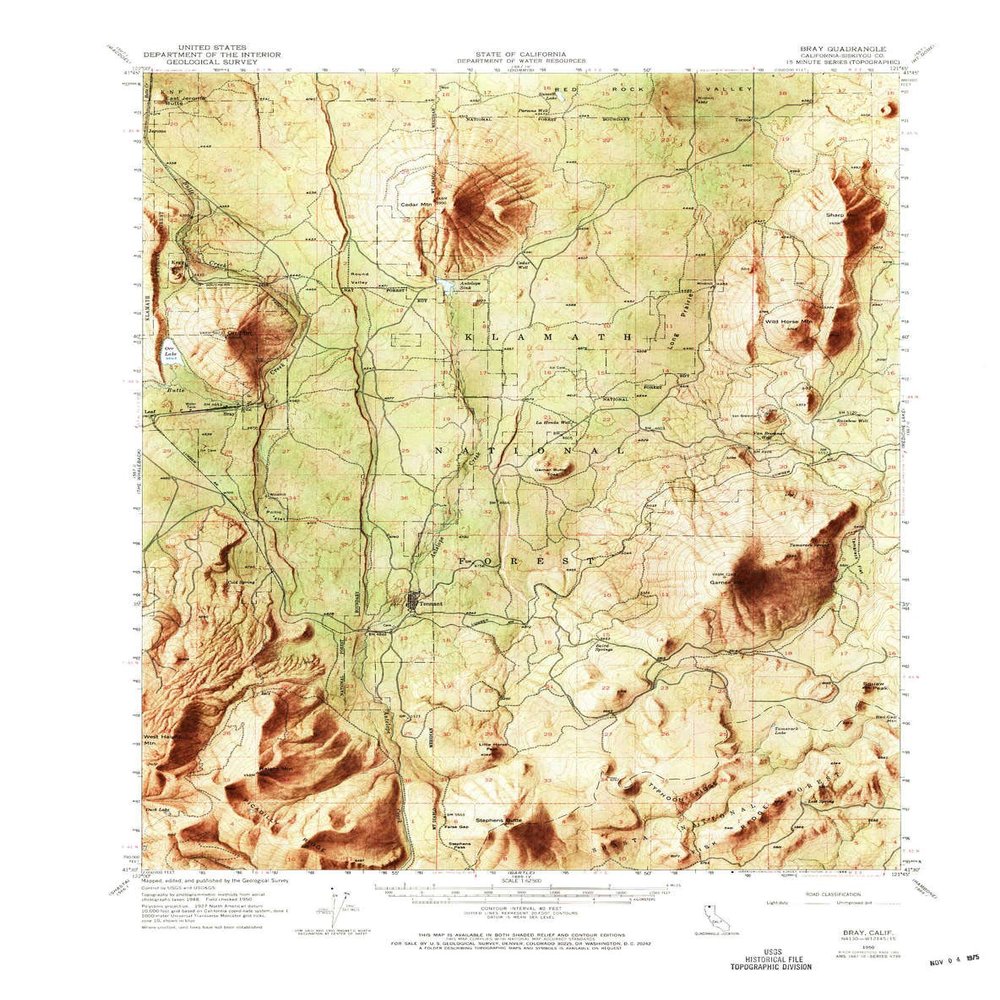 YellowMaps Bray CA topo map, 1:62500 Scale, 15 X 15 Minute, Historical, 1950, Updated 1969, 21.9 x 17.3 in - Polypropylene