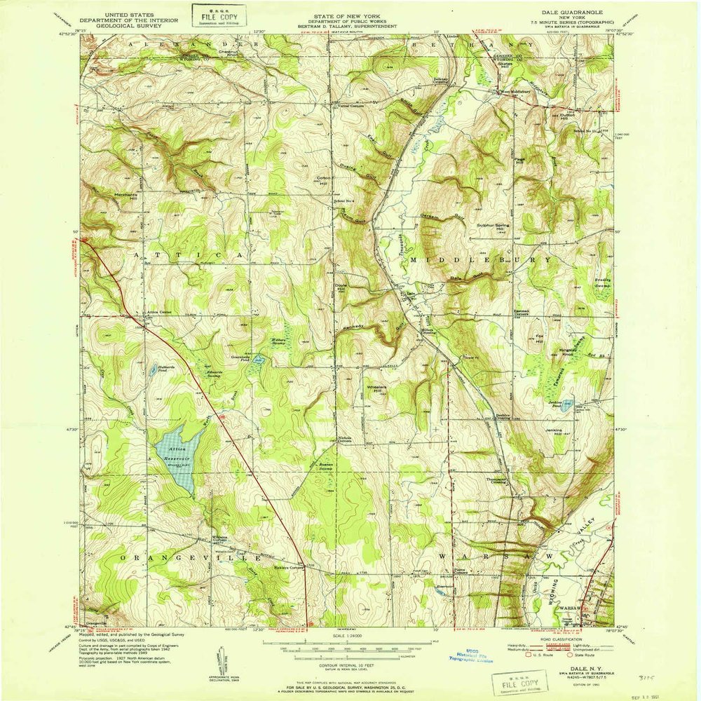 YellowMaps Dale NY topo map, 1:24000 Scale, 7.5 X 7.5 Minute, Historical, 1951, 26.9 x 22 in - Tyvek
