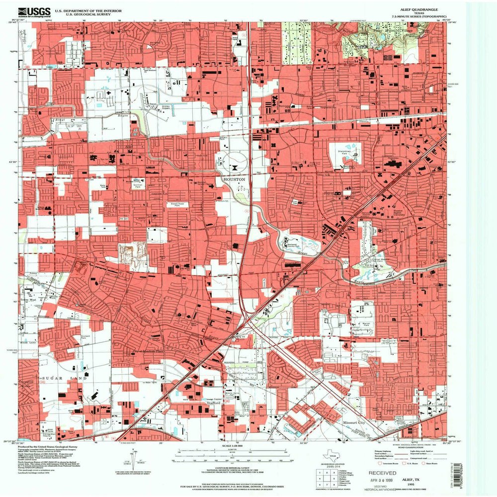 YellowMaps Alief TX topo map, 1:24000 Scale, 7.5 X 7.5 Minute, Historical, 1995, Updated 1998, 27 x 23 in - Polypropylene