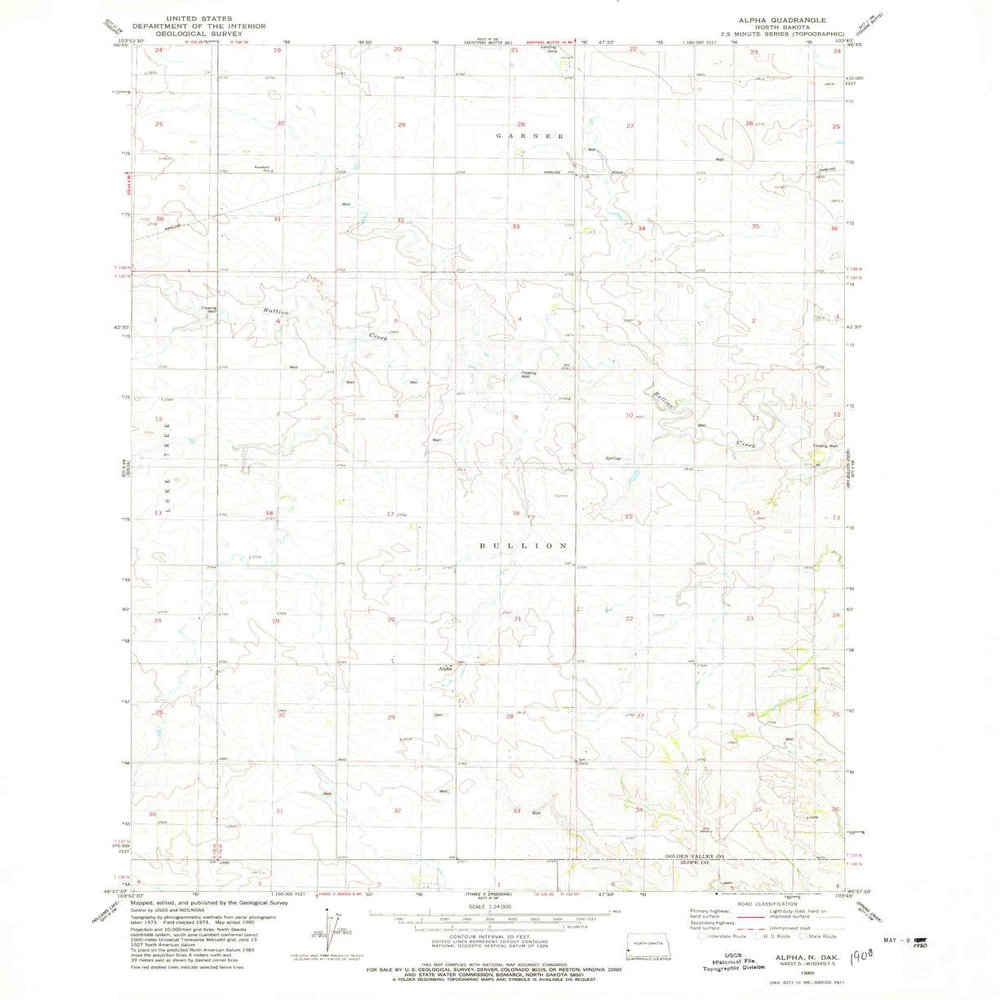 YellowMaps Alpha ND topo map, 1:24000 Scale, 7.5 X 7.5 Minute, Historical, 1980, Updated 1980, 27 x 22.1 in - Tyvek