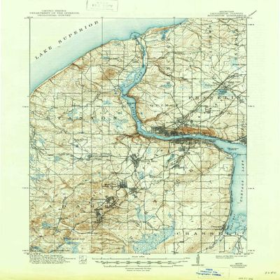 YellowMaps Houghton MI topo map, 1:62500 Scale, 15 X 15 Minute, Historical, 1915, Updated 1947, 20.9 x 15.4 in - Polypropylene