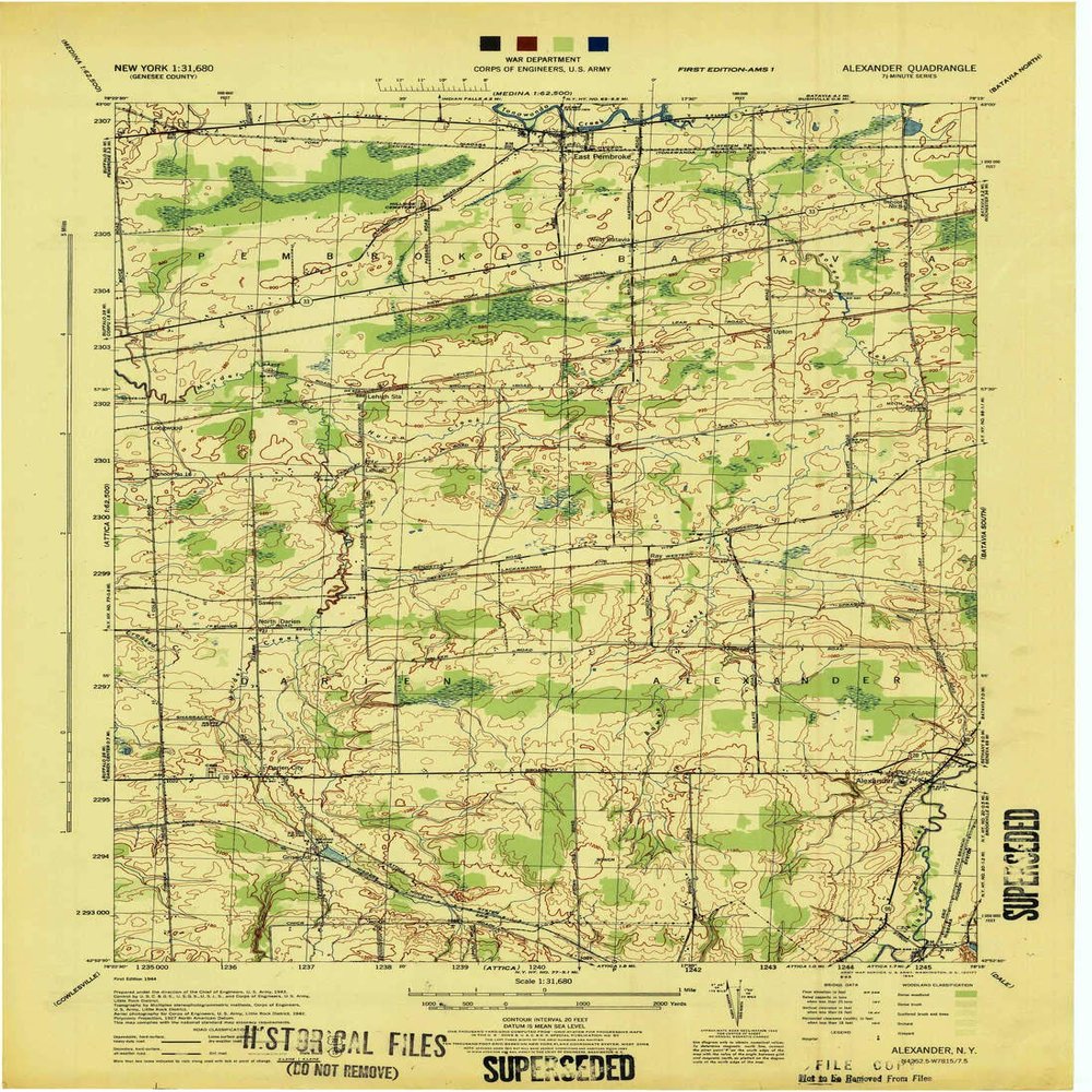 YellowMaps Alexander NY topo map, 1:31680 Scale, 7.5 X 7.5 Minute, Historical, 1944, 21.9 x 16 in - Tyvek